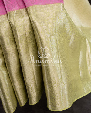 Kanjeevaram saree in a unique shade of pastel pink with pastel green