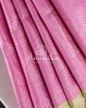 Kanjeevaram saree in a unique shade of pastel pink with pastel green