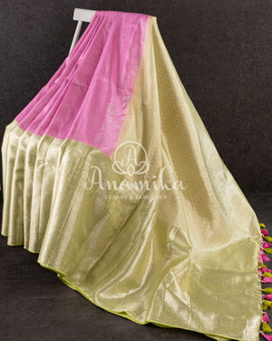 Kanjeevaram saree in a unique shade of pastel pink with pastel green