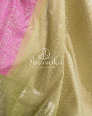Kanjeevaram saree in a unique shade of pastel pink with pastel green