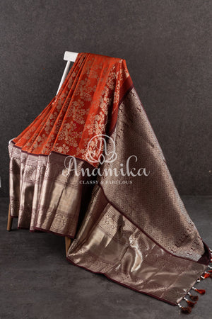Kanjeevaram saree in a unique rust orange and brown combo