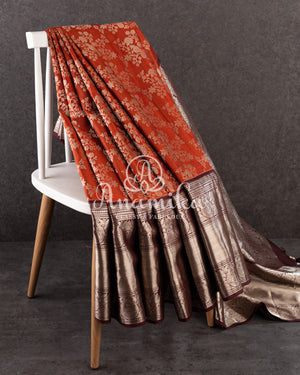Kanjeevaram saree in a unique rust orange and brown combo