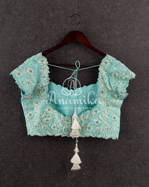 Chiffon Georgette Banarasi Saree in blue with all over chikankari work