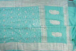 Chiffon Georgette Banarasi Saree in blue with all over chikankari work