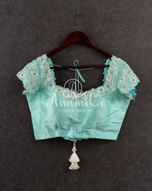 Chiffon Georgette Banarasi Saree in blue with all over chikankari work