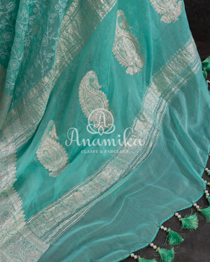 Chiffon Georgette Banarasi Saree in blue with all over chikankari work
