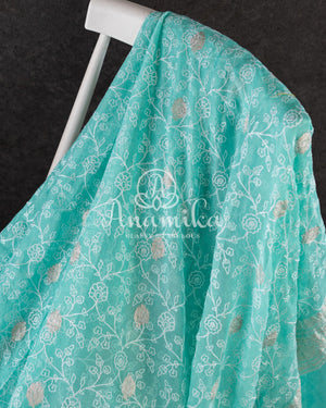 Chiffon Georgette Banarasi Saree in blue with all over chikankari work