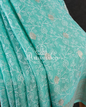 Chiffon Georgette Banarasi Saree in blue with all over chikankari work