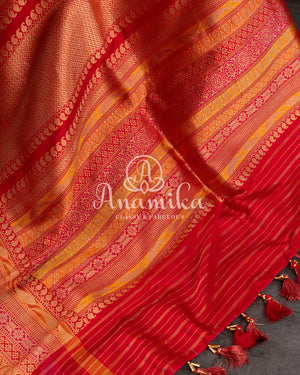 Light Pink Banarasi Kora Tissue with a contrast red zari woven border