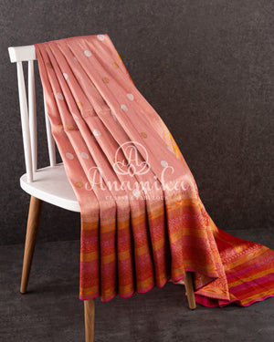 Light Pink Banarasi Kora Tissue with a contrast red zari woven border