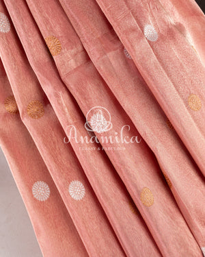 Light Pink Banarasi Kora Tissue with a contrast red zari woven border