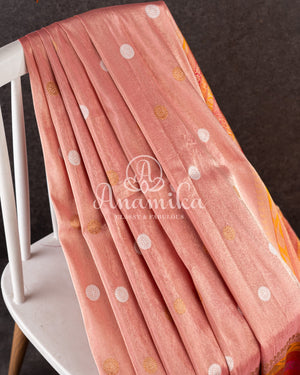 Light Pink Banarasi Kora Tissue with a contrast red zari woven border