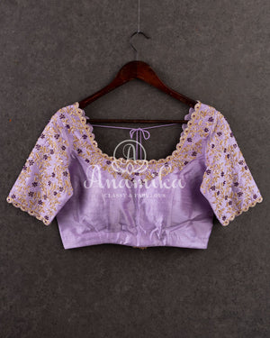 Purple Banarasi Silk Saree with contrast lilac blouse