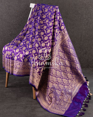 Purple Banarasi Silk Saree with contrast lilac blouse
