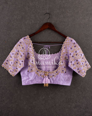 Purple Banarasi Silk Saree with contrast lilac blouse