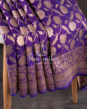 Purple Banarasi Silk Saree with contrast lilac blouse