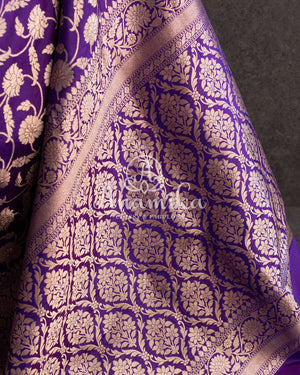 Purple Banarasi Silk Saree with contrast lilac blouse