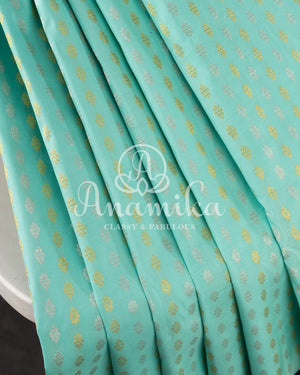 A kanjeevaram saree in the most treanding light blue and dark blue combo