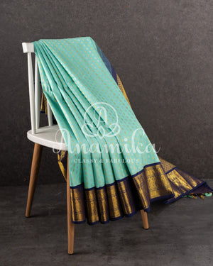 A kanjeevaram saree in the most treanding light blue and dark blue combo