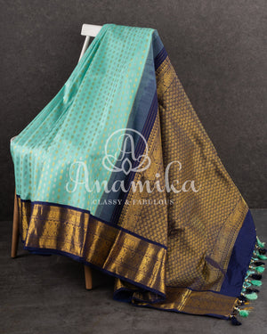 A kanjeevaram saree in the most treanding light blue and dark blue combo