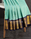 A kanjeevaram saree in the most treanding light blue and dark blue combo