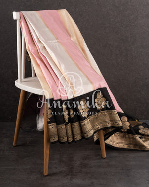Classic Banarasi Rangkart Silk saree in hues of pink and peach with black border