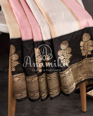 Classic Banarasi Rangkart Silk saree in hues of pink and peach with black border