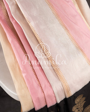Classic Banarasi Rangkart Silk saree in hues of pink and peach with black border