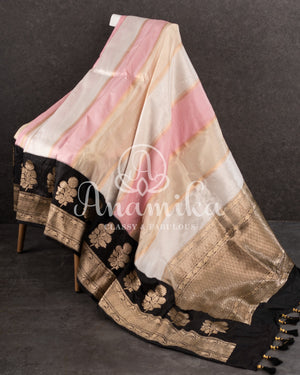 Classic Banarasi Rangkart Silk saree in hues of pink and peach with black border