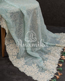 Pastel Blue Georgette saree with sequins floral embroidery and threadwork border