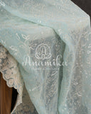 Pastel Blue Georgette saree with sequins floral embroidery and threadwork border