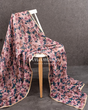 Dark Blue Floral Georgette saree with a heavy work blouse