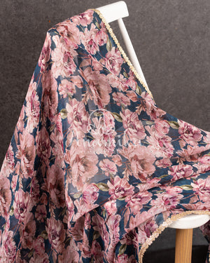 Dark Blue Floral Georgette saree with a heavy work blouse
