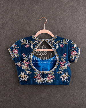 Dark Blue Floral Georgette saree with a heavy work blouse