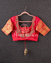 Gadwal pattu saree in a beautiful shade of parrot green and rose pink peach