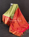 Gadwal pattu saree in a beautiful shade of parrot green and rose pink peach