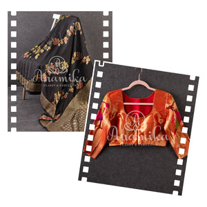 Black Munga silk saree paired with a pure paithani blouse