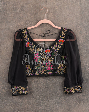 Stunning Black Muslin Jamdaani saree with all over floral weave