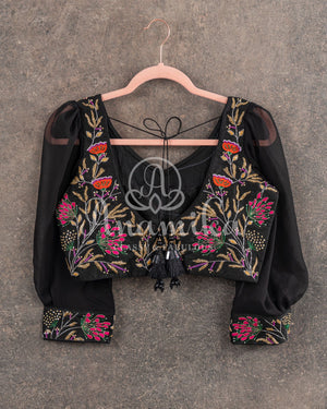 Stunning Black Muslin Jamdaani saree with all over floral weave