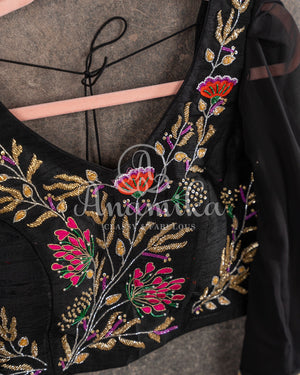 Stunning Black Muslin Jamdaani saree with all over floral weave