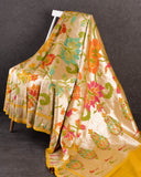 Mango Yellow Tusser georgette saree with all over paithani weave