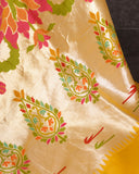 Mango Yellow Tusser georgette saree with all over paithani weave