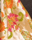 Mango Yellow Tusser georgette saree with all over paithani weave