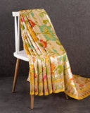 Mango Yellow Tusser georgette saree with all over paithani weave