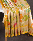 Mango Yellow Tusser georgette saree with all over paithani weave