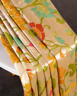 Mango Yellow Tusser georgette saree with all over paithani weave