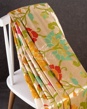 Mango Yellow Tusser georgette saree with all over paithani weave