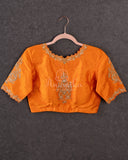 Mango Yellow Tusser georgette saree with all over paithani weave