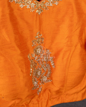 Mango Yellow Tusser georgette saree with all over paithani weave