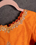 Mango Yellow Tusser georgette saree with all over paithani weave